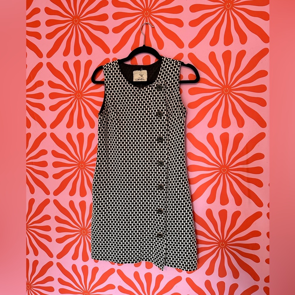 Anthropologie Tabitha Gridway Mod button Front checkered pockets Shift Dress
